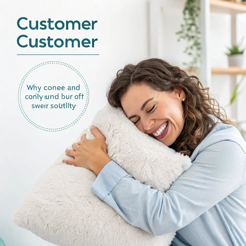 Delighted customer hugging a pillow